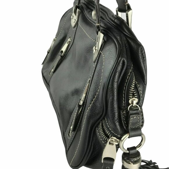B. Makowsky Leather Handbag Shoulder Bag. Black. Zippers. Rectangular. Zip Top. - Picture 2 of 13